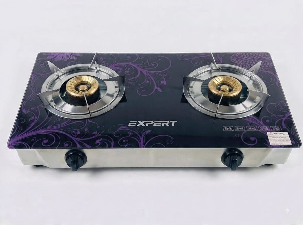 Glass Double Gas Stove Megenta