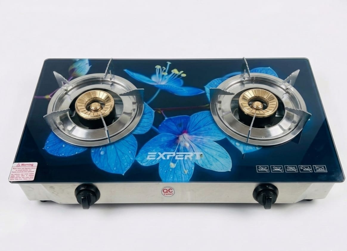 Glass Double Gas Stove Blue